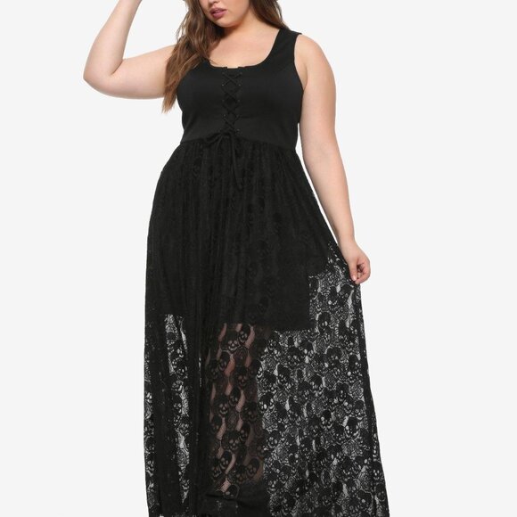 Hot Topic Dress size 2 Maxi Skull Lace Short Lined Lace Front Sleeveless Goth - Picture 6 of 6